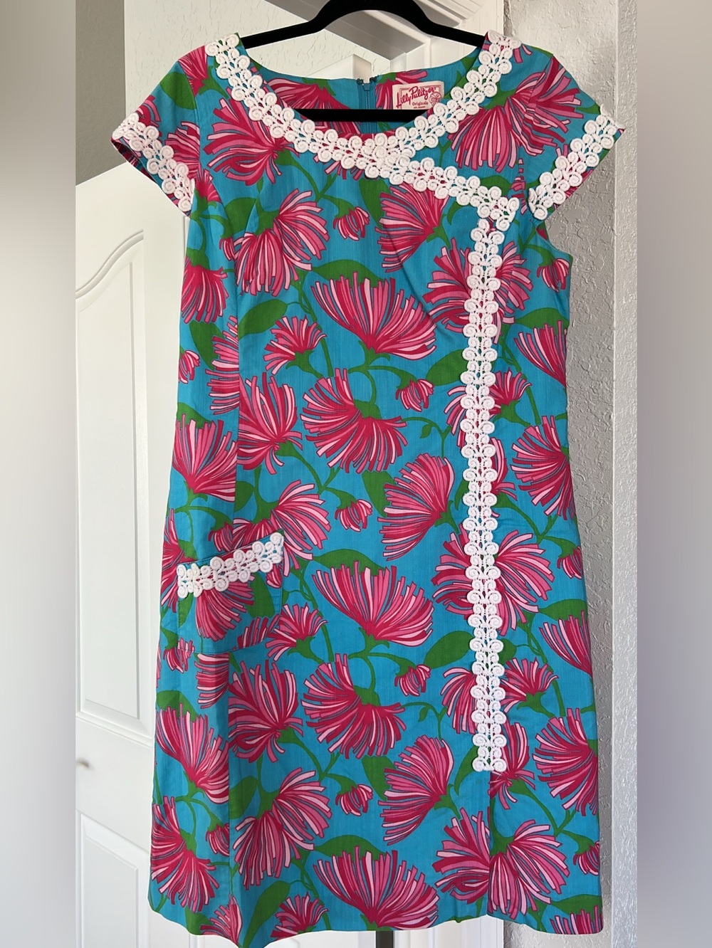Lilly Pulitzer Vintage Pink Floral Shift Dress with Teal Base - Picture 1 of 2